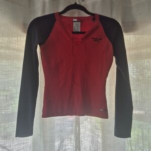 Tommy Hilfiger Red and Black Fitted Raglan Bodysuit